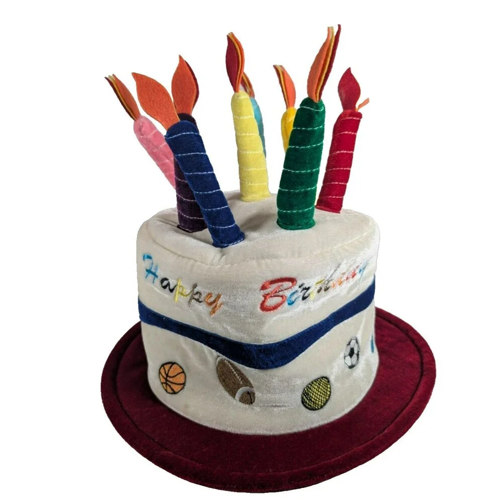 Elope Plush Happy Birthday Cake Hat Sports Theme Costume Adjustable One Size